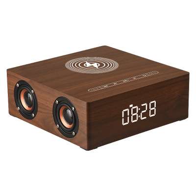 Creative And Explosive Multifunctional Wood Qi Wireless Charger With Bluetooth Audio Digital  LED Display Alarm Clock